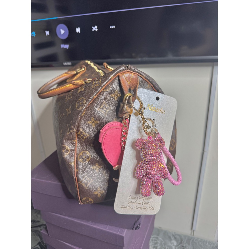 Natasha Pink Rhinestone Teddy Bear Keychain Crystal Bag Charm Cute Gift - Picture 4 of 4